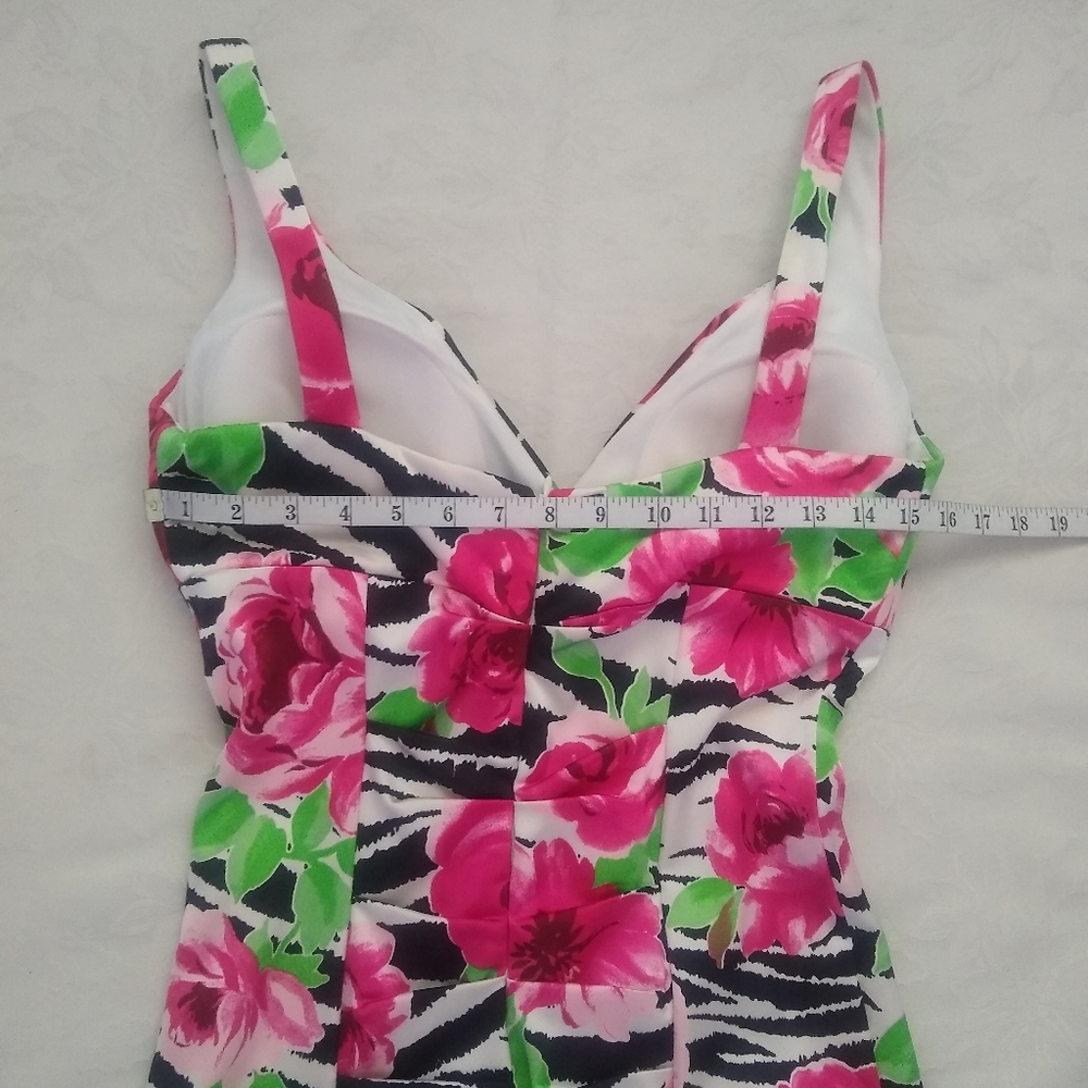 Cache vintage bodycon v-neck roses floral dress - Picture 4 of 8